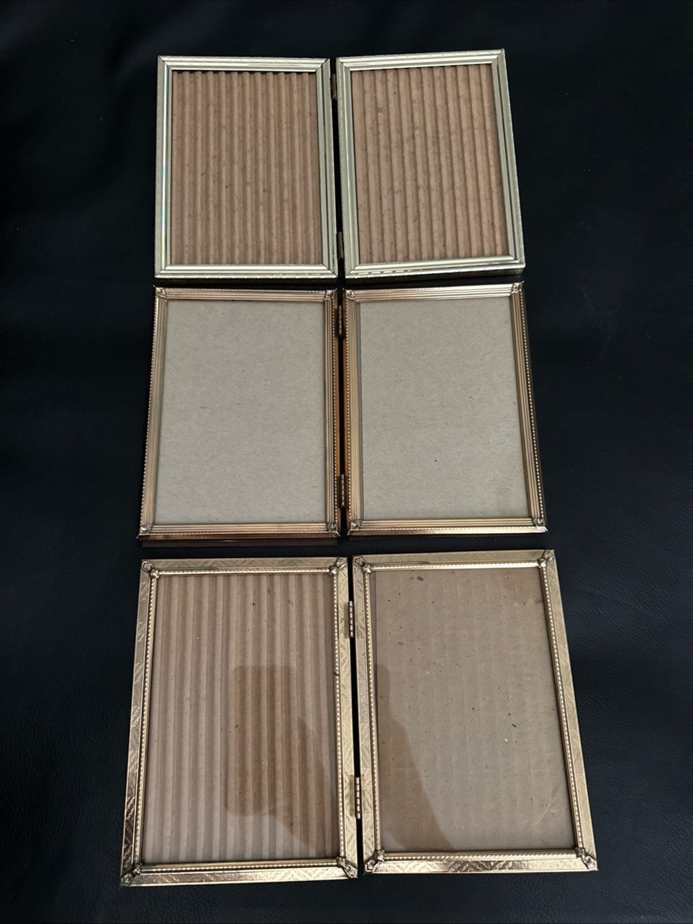 Set Of 3 Vintage Hinged Double Brass Picture Frame Mid Century Modern Retro 5x7